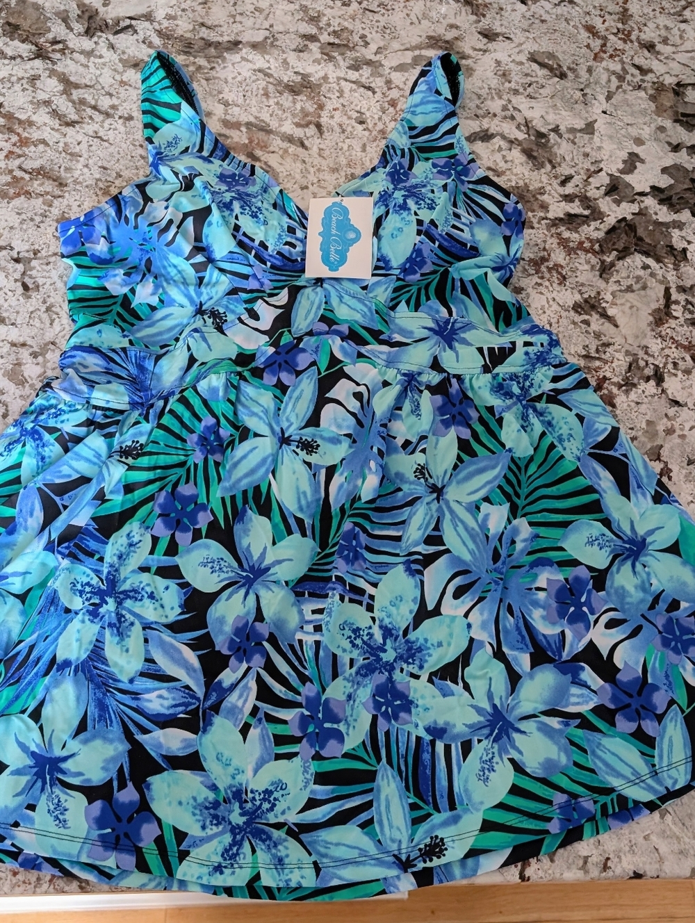 Beach Belle Tropical Blue Floral Swim Dress M'accomoder NWT